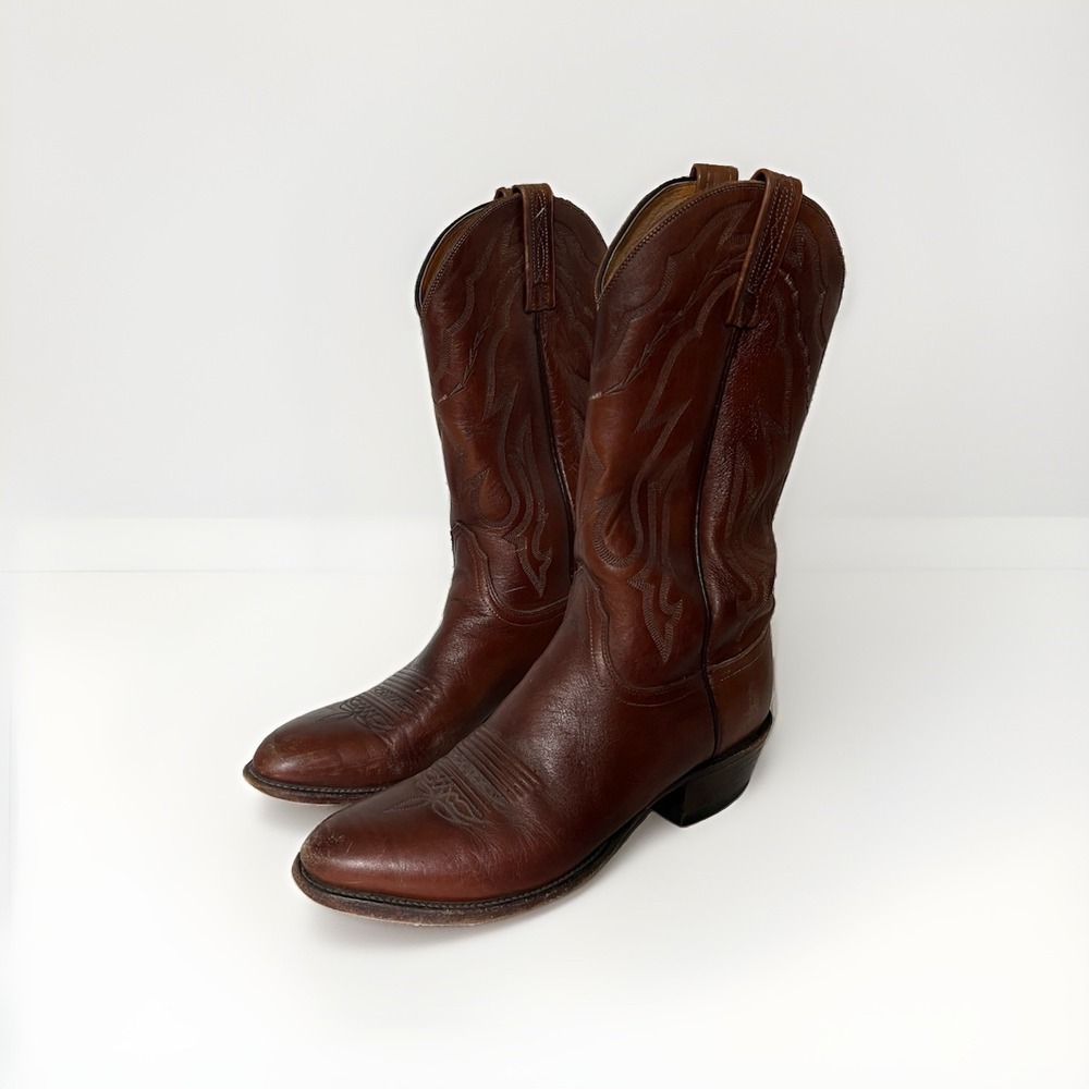 Lucchese 2000 Harrison Cowhide Cowboy Boots Brown Leather T3097R4 Men's Sz 9.5 D